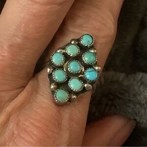 Vintage Native American Petit Point Turquoise Cluster Ring